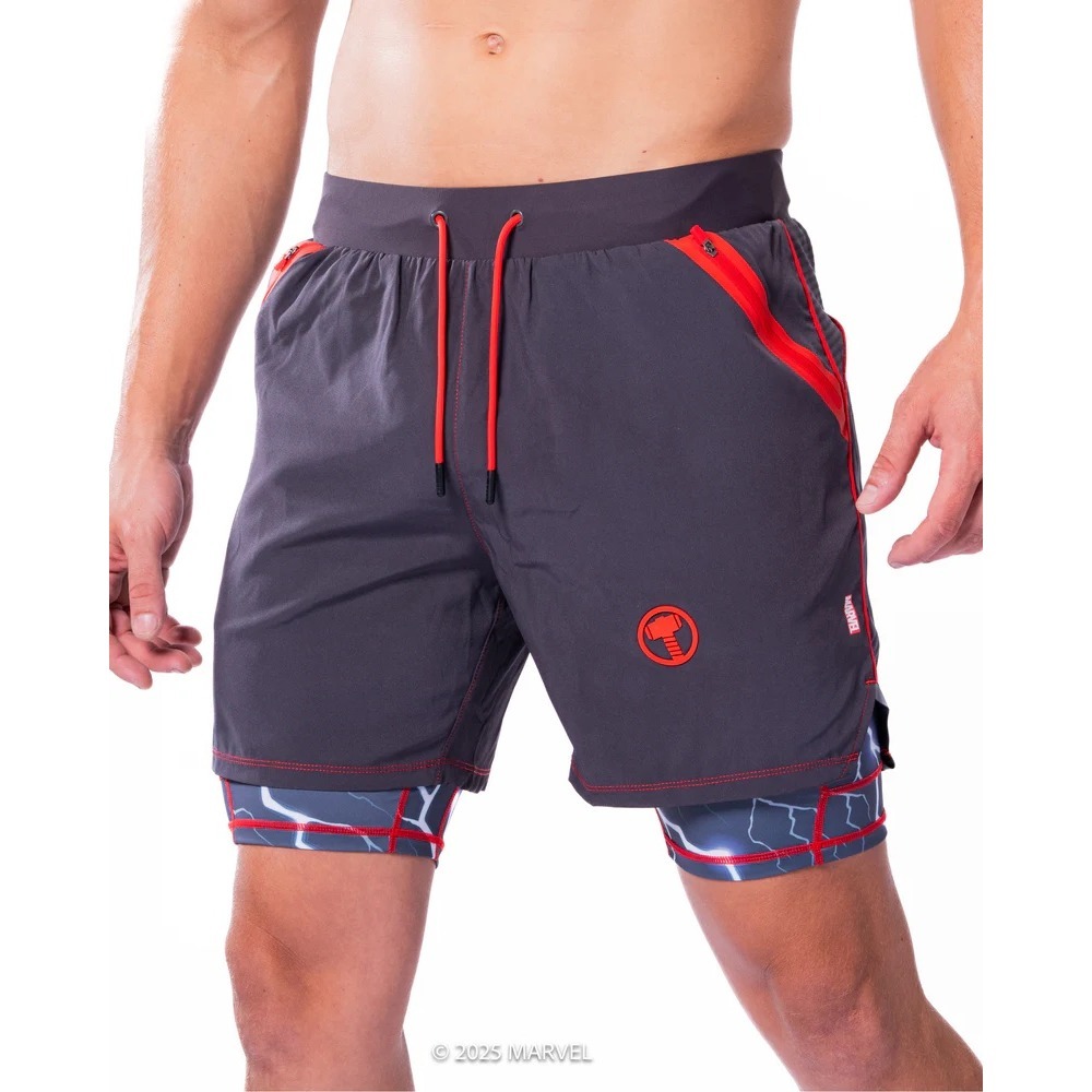 SuperX Marvel Thor Athletic Training Shorts Mens XL Grey Red Zipper Pockets NWT